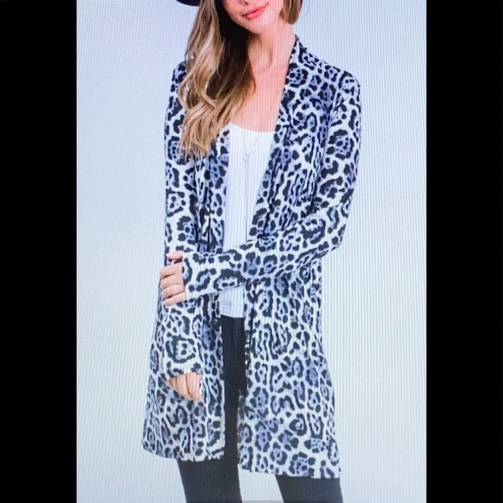 Black & Grey Leopard Open Cardigan NWT - Picture 1 of 2